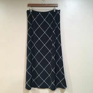 Diamond Windowpane Maxi Skirt Womens L Black White Long Classic Modest Church